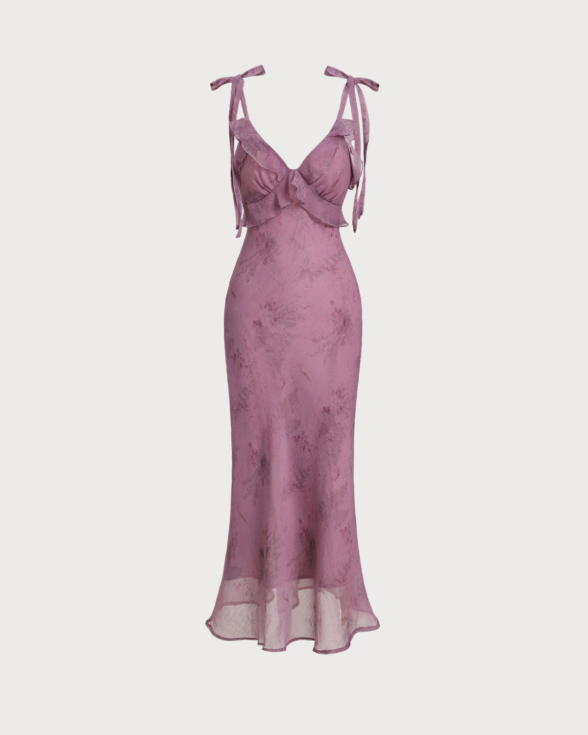 Lila-Midikleid mit Blumenmuster und Rüschen Träger