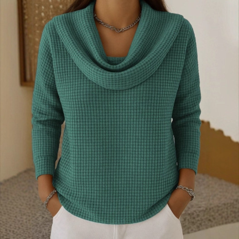 Amber™ – Warmer Waffelpullover mit elegantem Wasserfallausschnitt