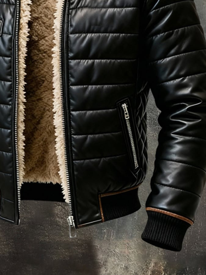 SCHWARZE GESTEPPTE JACKE MIT SHERPA-FUTTER